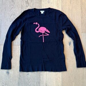 J.Crew Navy Lightweight Sweater with Pink Flamingo – Size Small – EUC